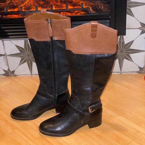 Franco Sarto Leather Corbeit 2 Black/Brown Knee High Riding Boots size 6M - Picture 3 of 16